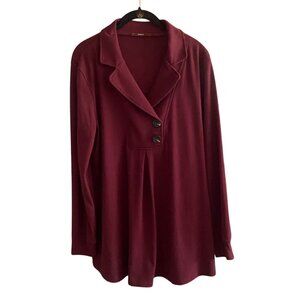 Gaharu Womens Swing Tunic With Notch Collar-Dark Red-Size Large-GUC